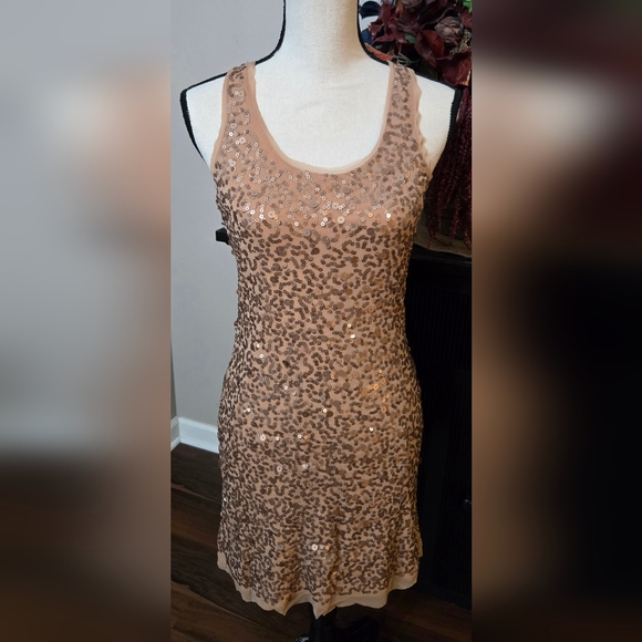 EUC- GOLD SEQUINED RACERBACK DRESS- STUDIO M - Picture 2 of 16